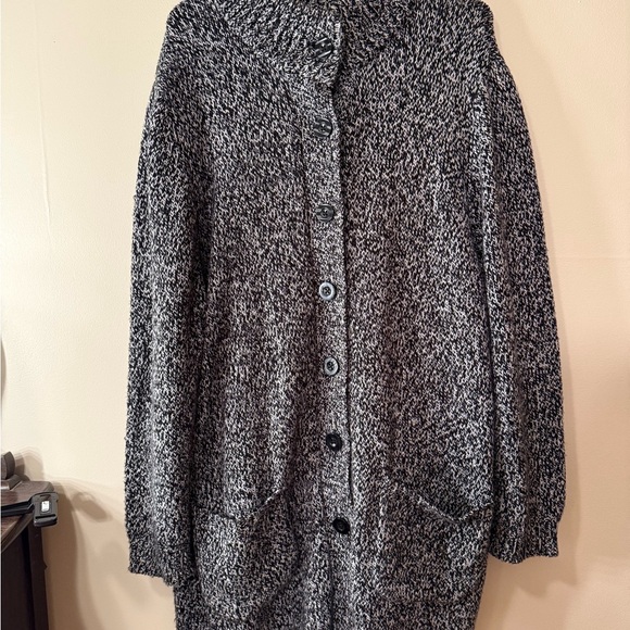 Anthony Richards Black and White Cardigan Sweater Long Knit - Picture 1 of 3